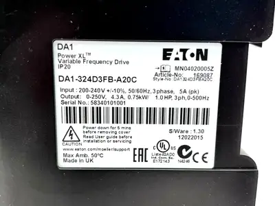 USED EATON VF DRIVE IP20 NEMA 0, LED DISPLAY, 2-OUTPUTS 5-INPUTS