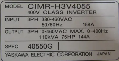 NEW YASKAWA CIMR-H3V4055 AC DRIVE 616H3 75HP 40450E CIMRH3V4055
