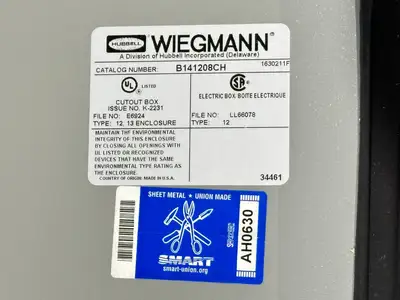 B141208CH | Hubbell  Wiegmann Enclosure 14"X12"X8" - Used