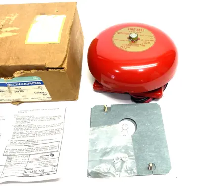 USED EDWARDS SIGNALING FIREBELL FIRE ALARM BELL, VIBRATING, RED, 6" DIA.