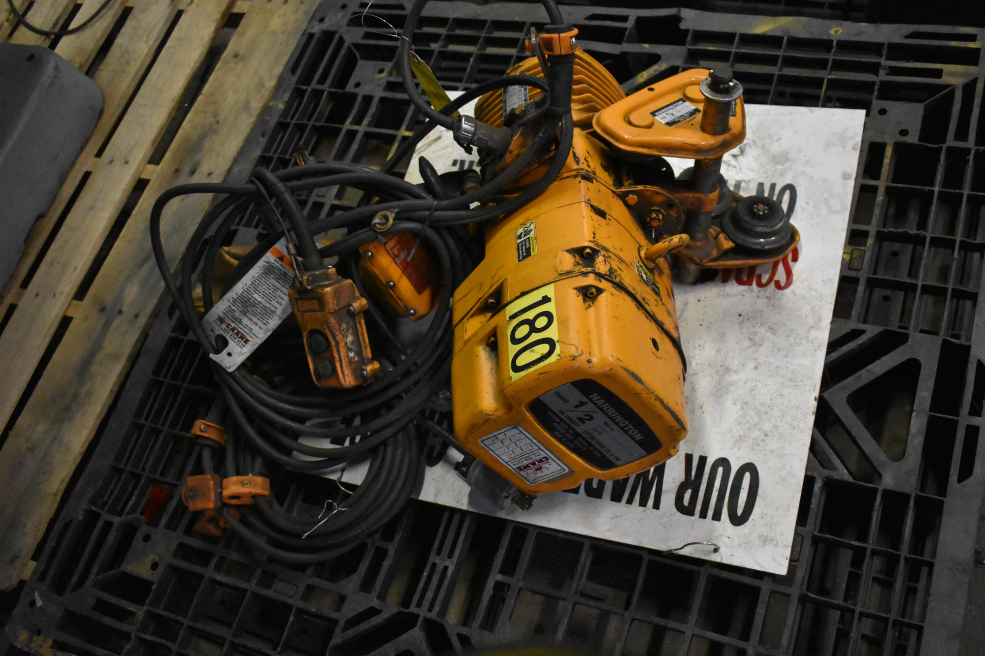 1/2 TON HARRINGTON "ES3B-7928" ELECTRIC CHAIN HOIST w/PENDANT & TROLLEY