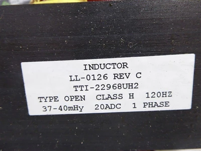 TTI LL-0126 Open Type Inductor Class H 37-40mHy 20ADC 120Hz TTI-22968UH2 Used