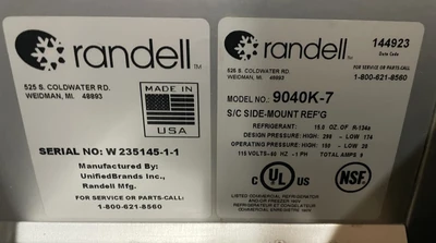 130-0127 Randell 9040K-7 60” Self Contained Sandwich Prep Table