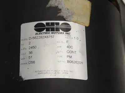 Ohio Electric Motors D-562292X8757 Hydraulic Pump & Motor 36VDC Off PLR-DD-100