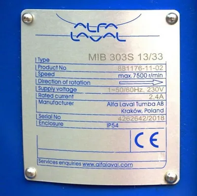 Alfa-Laval EMMIE MIB 303S-13/33 oil purifier module.