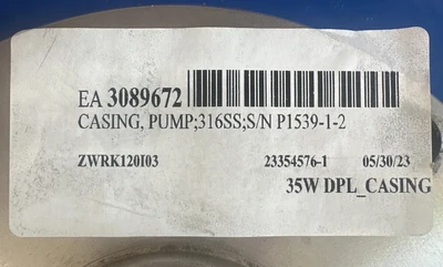 NEW SURPLUS- 316SS Pump Casing P1539-1-2 35W DPL Casing ZWRK120103 23354576-1