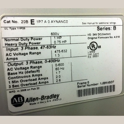 Allen Bradley PowerFlex700 1 HP VFD