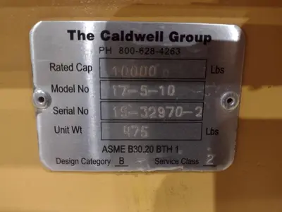 10,000 LBS X 128" X 10" CALDWELL MODEL #17-5-10 SPREADER BAR: YOBRO #24576