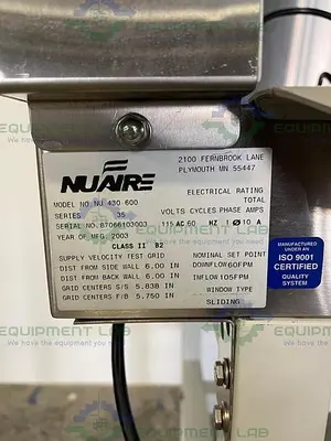 USED NUAIRE NU-430-600 CLASS II B2 BIOLOGICAL SAFETY CABINET 115V