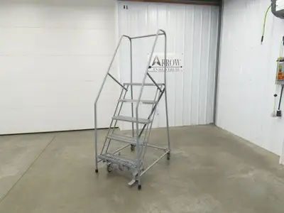 Uline H-84-110 Rolling Ladder 5 Step 10" Work Platform 50" Top Step 450lbs