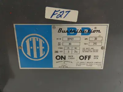 ITE BP 421 Bus Plug 30A 240V 4-Pole 3-Fuse 3Hp Standard 7-1/2Hp Max