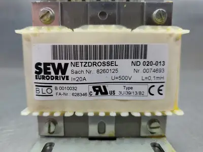 SEW EURODRIVE ND 020-013 Line Reactor, 8260125, 500V, 20A. 4A-43.1