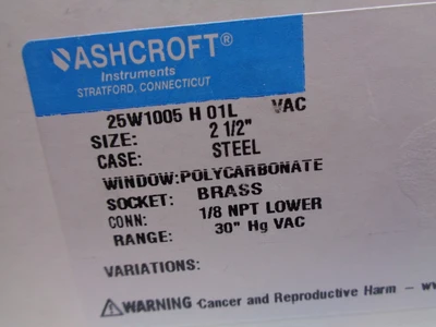 NEW ASHCROFT 25W1005 H O1L VAC