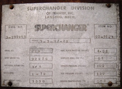Plate and Frame  61ft S-3-HJ-20 Heat Exchanger