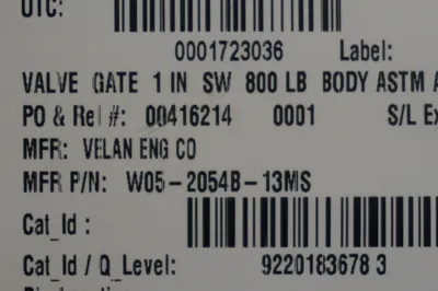 NEW VELAN W05-2054B-13MS GATE VALVE 1" W052054B13MS