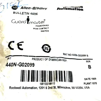 ALLEN BRADLEY 440N-G02099 SAFETY SWITCH SER. B 440NG02099