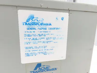 Acme T-2A-53308-1S Stepdown Transformer 3KVA 3Ph HV 480D LV 208Y/120 Shielded