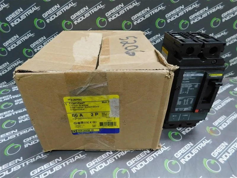 Square D HGL26080C Circuit Breaker 80A 600VAC 250 VDC 2 Pole Type HG 150 New NIB