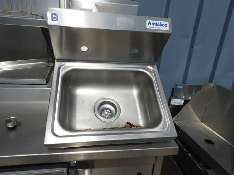 Used Amtekco Used Small Stainless Steel Wall Mounted Hand Washing Sink - SS34 Hand Washing and Sanitizing Illinois US | Falcon Restaurant Supply #1376626