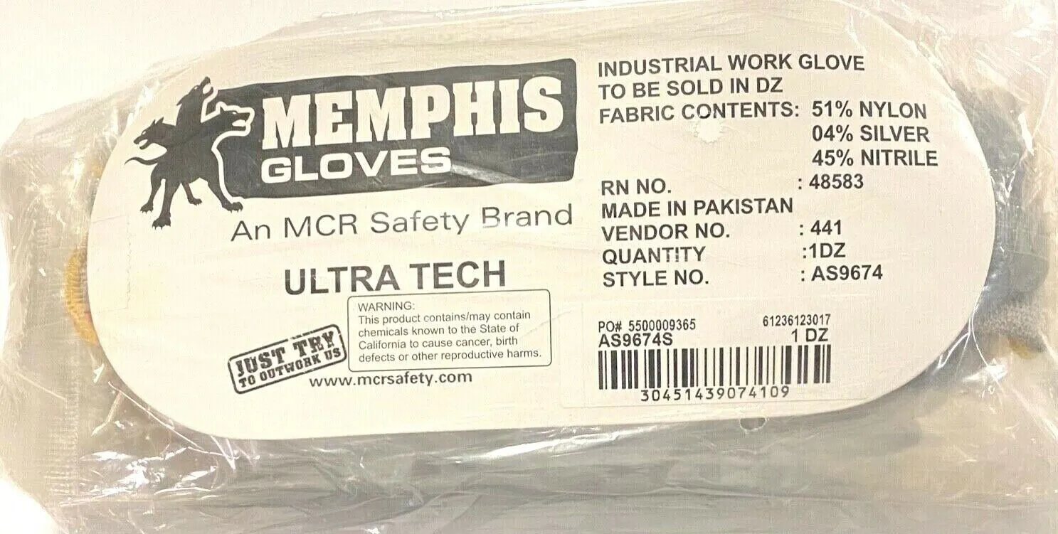 Memphis Gloves ULTRA Tech Anti Static 15G Coated Work Gloves Size Small 1DZ