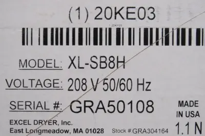 NEW EXCEL DRYER XL-SB8H HAND DRYER 208V 20KE03 XLSB8H