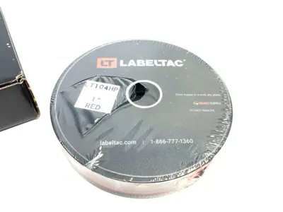 USED LABELTAC PRO MODEL HIGH PERF. 10 YEAR VINYL LABEL 1" X 150' /ROLL, RED