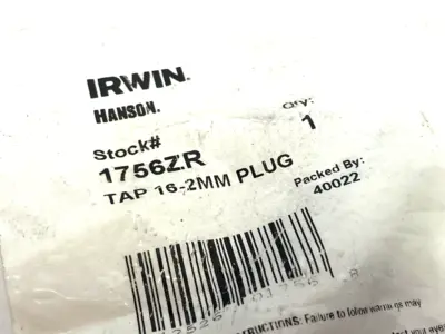 1756ZR | Hanson Irwin  Straight Flute Tap 16-2mm Plug, Carbon Steel, 4-Flute - New