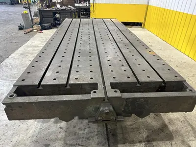 6' X 14'6" HEAVY DUTY T-SLOTTED LAYOUT TABLE ON RAISED BASE: STOCK #21788