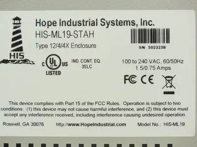 Hope Industrial Systems HIS-ML19 Touch Screen 19" Control Panel 100-240VAC