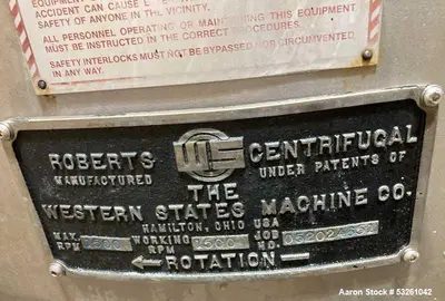 Used WESTERN STATES G-16 Basket Bottom Dump Centrifuges Illinois US | Aaron Equipment #1240984