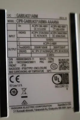 Yaskawa GA80U4371ABM / CIPR-GA80U4371ABMA-AAAANA 300 HP VFD DRIVE STOCK  CC27