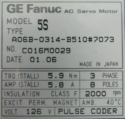 NEW GE FANUC A06B-0314-B510#7073 SERVO MOTOR A06B0314B5107073