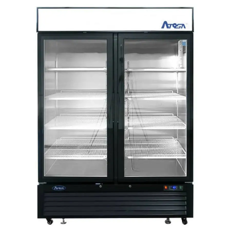 New | in-Stock Atosa New Atosa MCF8721ES Bottom Mount (2) Glass Door Merchandiser Freezer 43.95 Cu Ft - Black Display Freezers Illinois US | Falcon Restaurant Supply #1375433