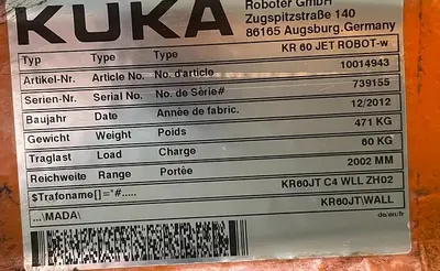 Used 2012 KUKA KUKA KR60 JET Robots Michigan US | Aucto #1332116
