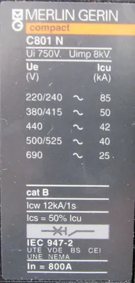 NEW MERLIN GERIN CN801-N CIRCUIT BREAKER 0320-1964-58 CN801N STR-25DE