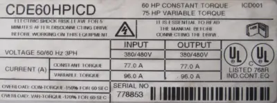 USED CONTROL TECHNIQUES CDE60HPICD COMMANDER CDE DRIVE 60/75HP