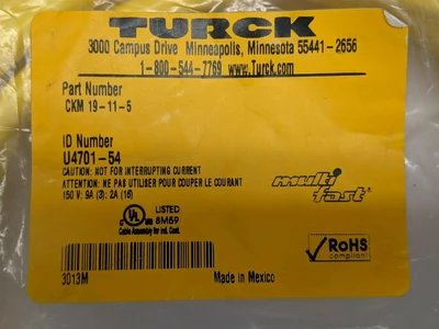 NEW TURCK SINGLE-ENDED  MULTIFAST SENSOR CABLE U4701-54