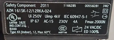 Used Schmersal AZM 161SK-12/12RKA-024 Safety Interlock Switch, Right Angle Disconnects South Carolina US | Palmetto Automation #1158049