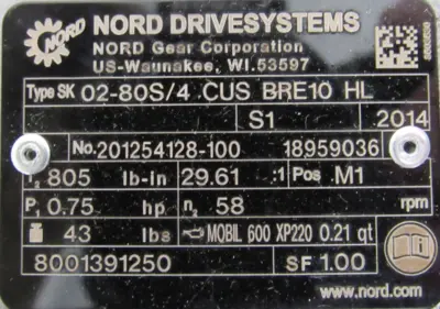 NEW NORD SK02-80S/4 CUS BRE10 HL GEARMOTOR 29.61:1 230/460V SK0280S4CUSBRE10HL