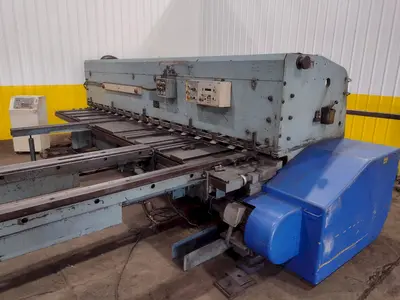 13' x 1/4" AMADA MODEL #M-4065 MECHANICAL POWER SQUARING SHEAR, FRONT GUAGING, CONVEYOR & STACKER: STOCK #19272