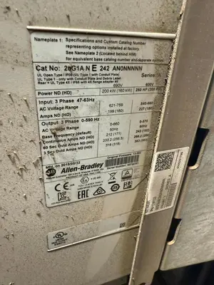 Allen-Bradley 250 HP 20G1ANE242AN0NNNNN AC DRIVE AIR COOLED POWERFLEX 755 600V