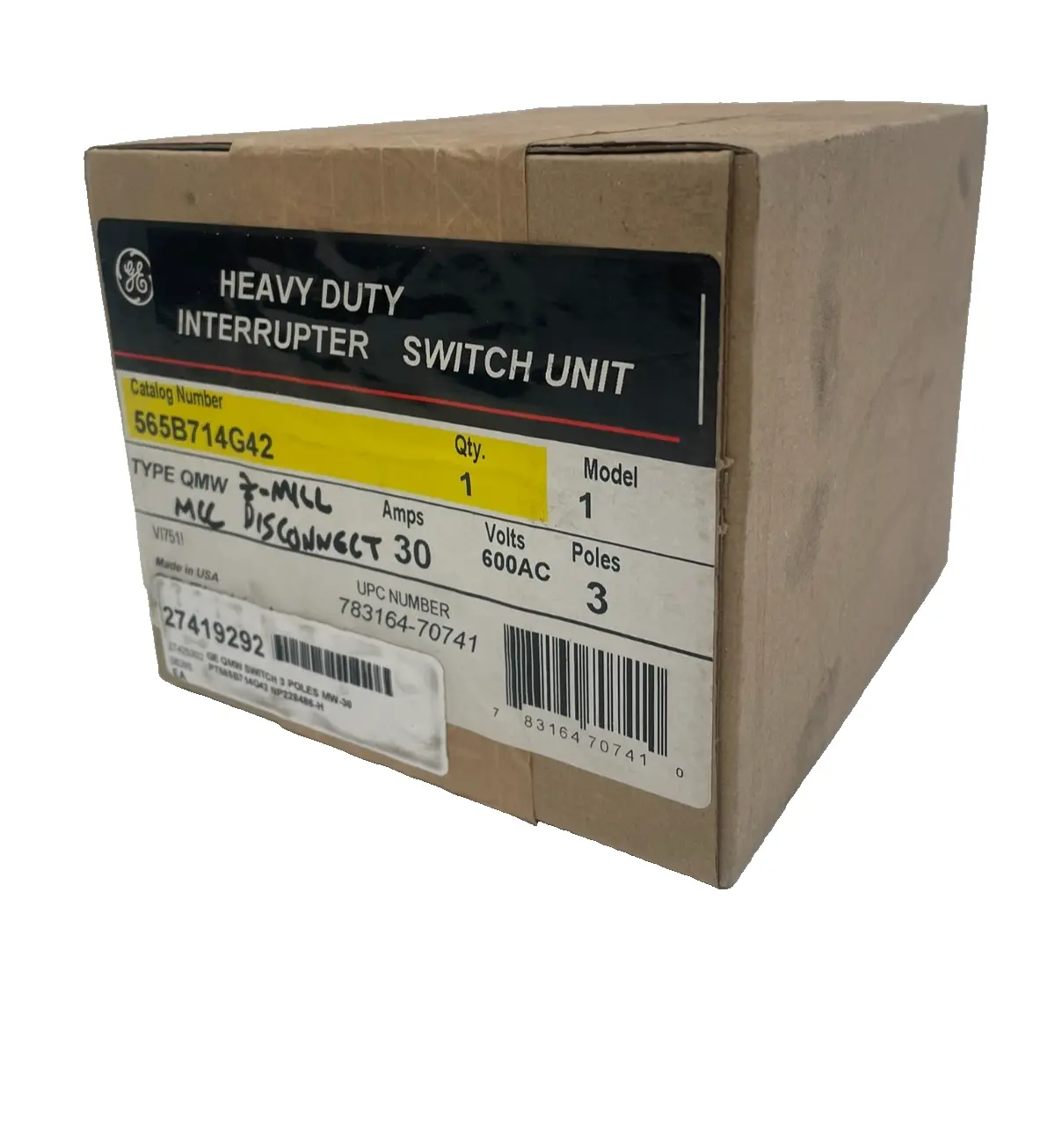 NEW SEALED GENERAL ELECTRIC 565B714G42 DISCONNECT SWITCH UNIT 30A 600V 3POLE