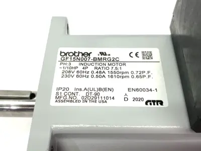 USED BROTHER INDUCTION MOTOR 3-PHASE, 7.5:1 RATIO 1/10HP