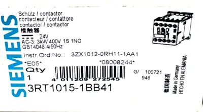 NEW SIEMENS 3RT1015-1BB41 CONTACTOR 3RT10151BB41