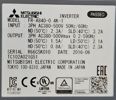 Mitsubishi FR-A840-0.4K-1 Variable Frequency Drive. 1B-11