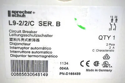 NEW SPRECHER SCHUH L9-2/2/C SER. B CIRCUIT BREAKER L922C