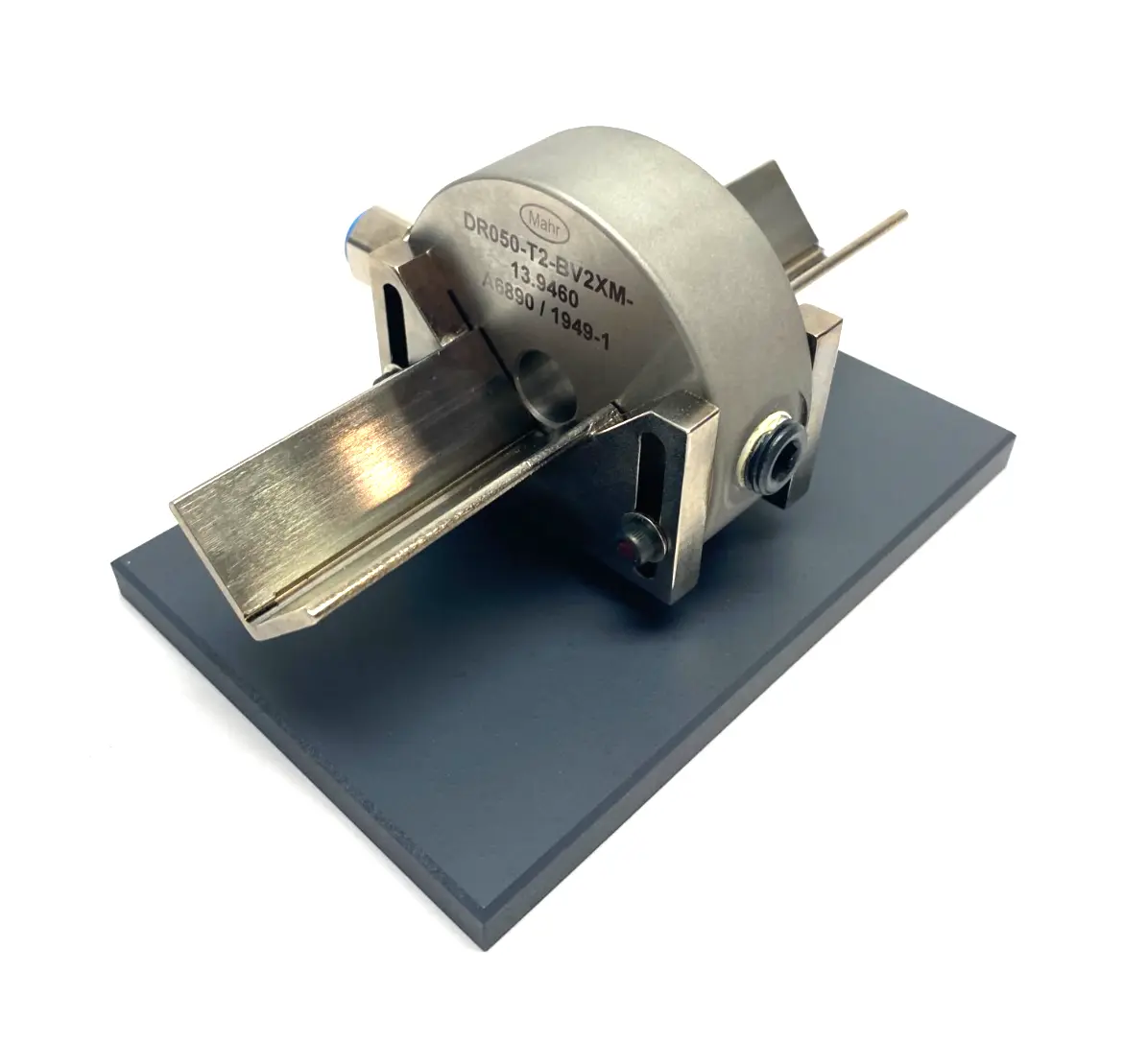 USED MAHR DIMENSIONAIR 2-JET AIR RING GAUGE W/ GUIDE CHUTES & BASE PLATE