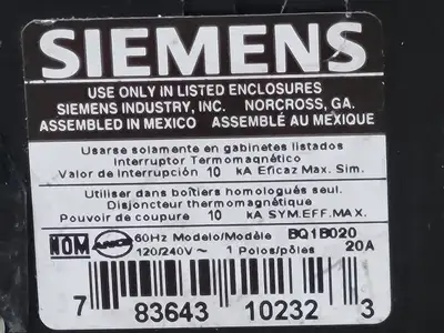 Used SIEMENS BQ1B020 Switchgears British Columbia CA | Lenmark #241976
