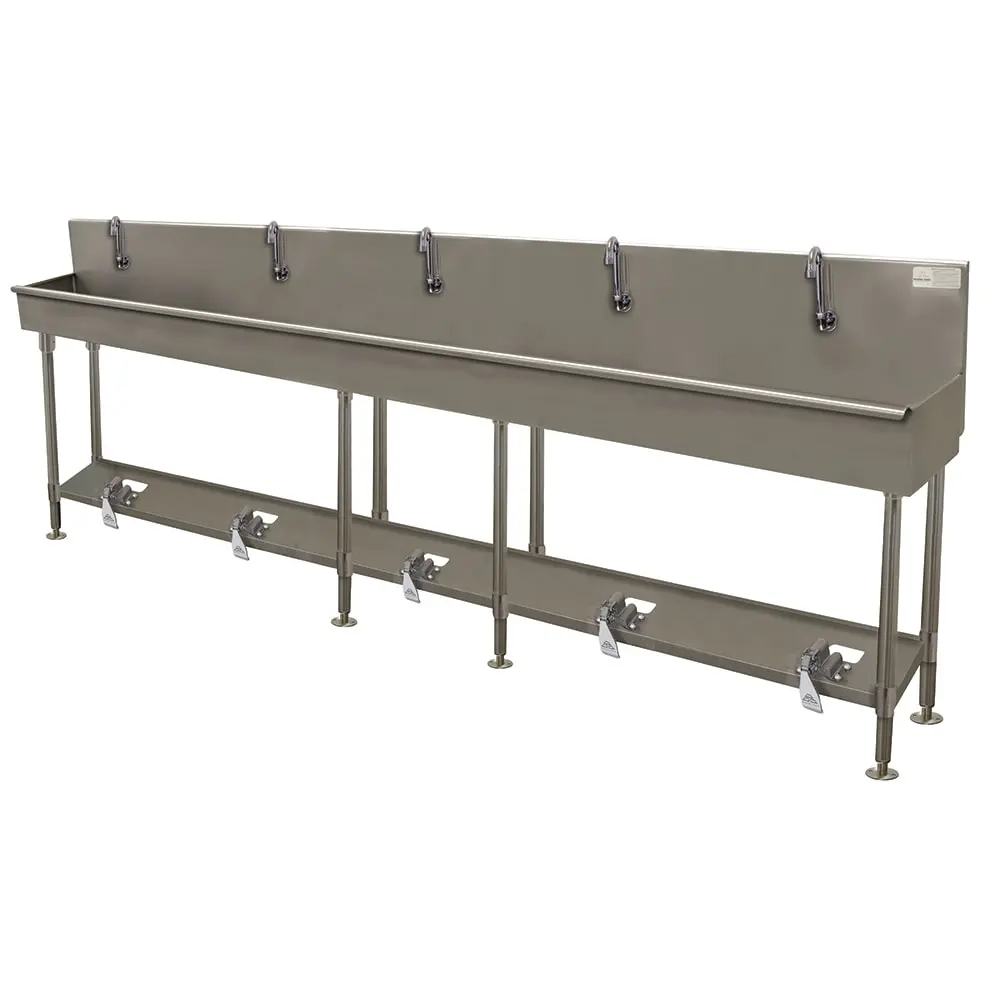 Advance Tabco 19-FM-100FV 100" Wall Mount Multiwash Touchless Hand Sink w/ (5) Faucets, Pedal Valve