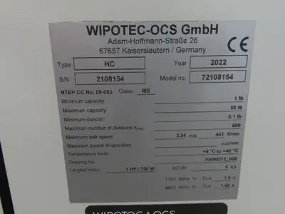 Wipotec OCS HC-SL Checkweigher High Speed Belt Weigh Conveyor w/Control Panel